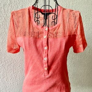 UNIQUE!! Tommy Hilfiger coral lace Henley